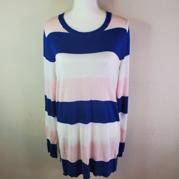 Maison Jules Juniors Blue Blush Colorblock Stripe Sweater L - Picture 5 of 10